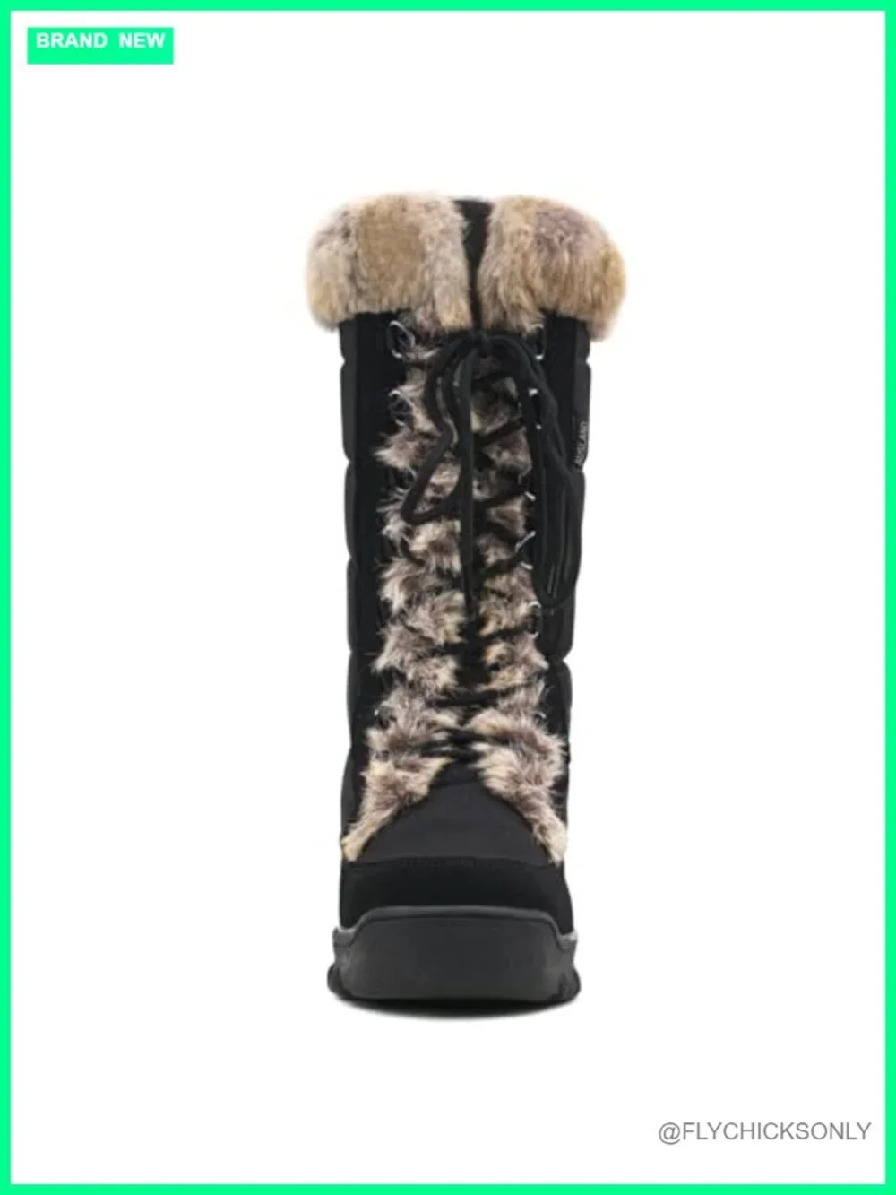 Women's Black Snow Boots Fur Cuff Mid-Calf Waterproof Lace Up Winter